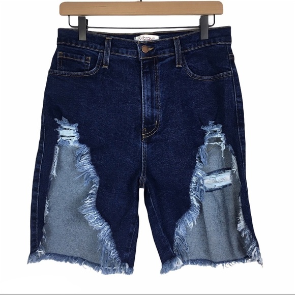 VIBRANT MIU Jean Shorts Distressed Bermuda Stretch Denim Streetwear Size Large - Picture 10 of 10